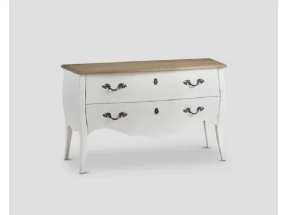 Comò sagomato Funcial realizzato in legno laccato Bianco vissuto con top in legno massello di Rovere naturale di Dialma Brown