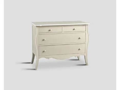 Comò Jacob realizzato in legno stratificato e legno massello laccato color crema con rifiniture bianche di Dialma Brown