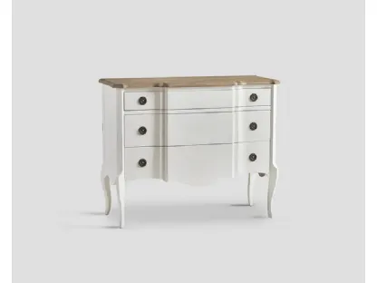 Comò sagomato Mathias realizzato in legno laccato Bianco vissuto con top in legno massello di Rovere naturale di Dialma Brown