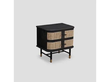 Comodino Orion realizzato in legno di Rovere laccato color brunito e cannettato con base in metallo color grafite e piedini ottone di Dialma Brown