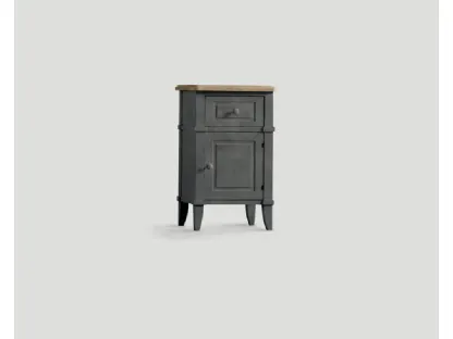 Comodino Sarin realizzato in legno laccato Nero vissuto con top in legno di Rovere naturale di Dialma Brown