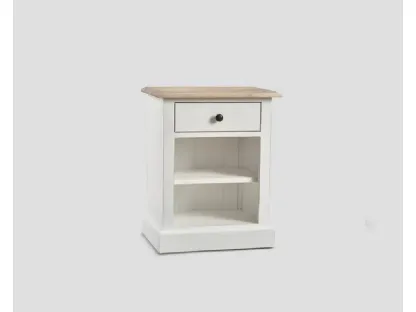 Comodino Shara realizzato in legno laccato Bianco vissuto con top in legno naturale di Dialma Brown