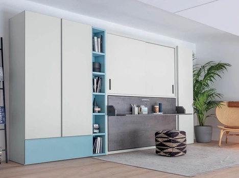 Letto singolo a scomparsa chiuso con scrivania integrata in laccato opaco Hiro Armadio di Clever
