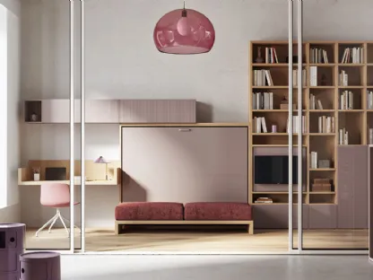 Letto a scomparsa con divano integrato e libreria Im 22 04 Nobu in melaminico Rovere e laccato opaco di Clever