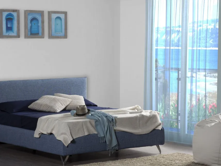 Letto Axel struttura legno imbottito rivestito tessuto sfoderabile compresa rete di Bedding