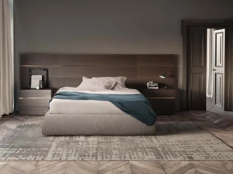 Letto matrimoniale sommier in tessuto con Boiserie in legno di Pianca