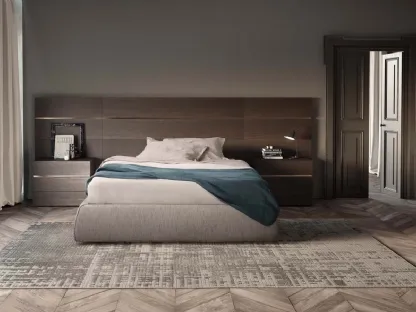 Letto matrimoniale sommier in tessuto con Boiserie in legno di Pianca