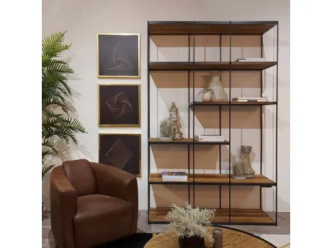 Libreria bifacciale Andros realizzata in metallo laccato con ripiani in legno massello di Conifera finitura Old Pine di Dialma Brown