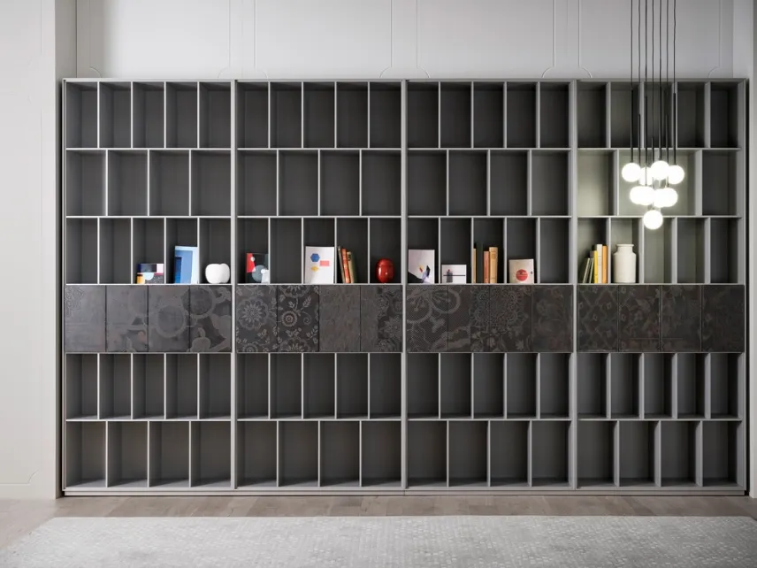 Libreria Ateneo v3 modulare componibile con texture grafica ante centrali di Capo d'Opera