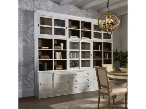 Libreria a muro Castiglione in legno massello di Conifera laccato Bianco di Dialma Brown