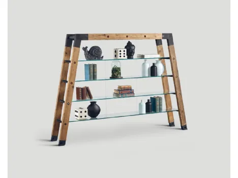 Libreria DB004525 bifacciale legno vecchio ripiani cristallo di Dialma Brown