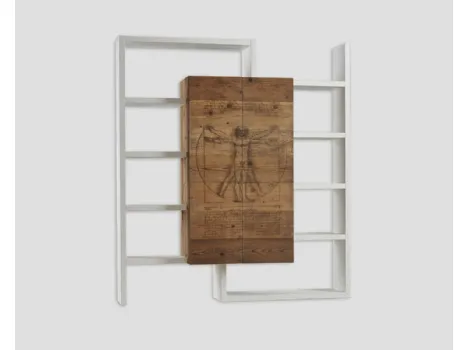 Libreria DB005897 legno vecchio con pirografia e struttura esterna laccata bianco di Dialma Brown
