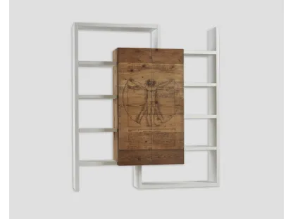 Libreria DB005897 legno vecchio con pirografia e struttura esterna laccata bianco di Dialma Brown