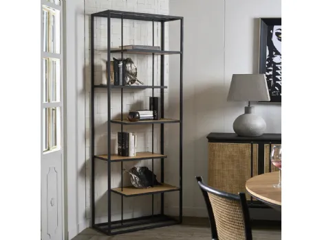 Libreria bifacciale Patmos realizzata in metallo laccato color Grafite con ripiani in legno stratificato di Rovere naturale di Dialma Brown