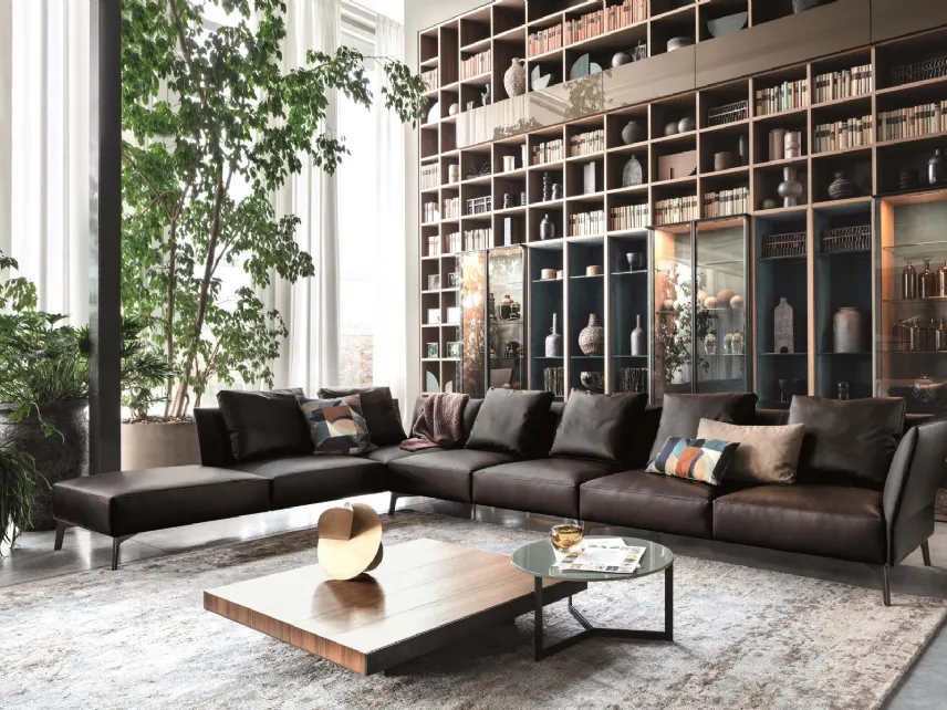 Libreria a muro in laccato opaco, lucido e legno Selecta 02 di Lema