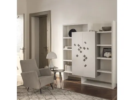 Libreria a muro Tile Big realizzata in legno stratificato e legno massello di Conifera laccato Neve di Dialma Brown