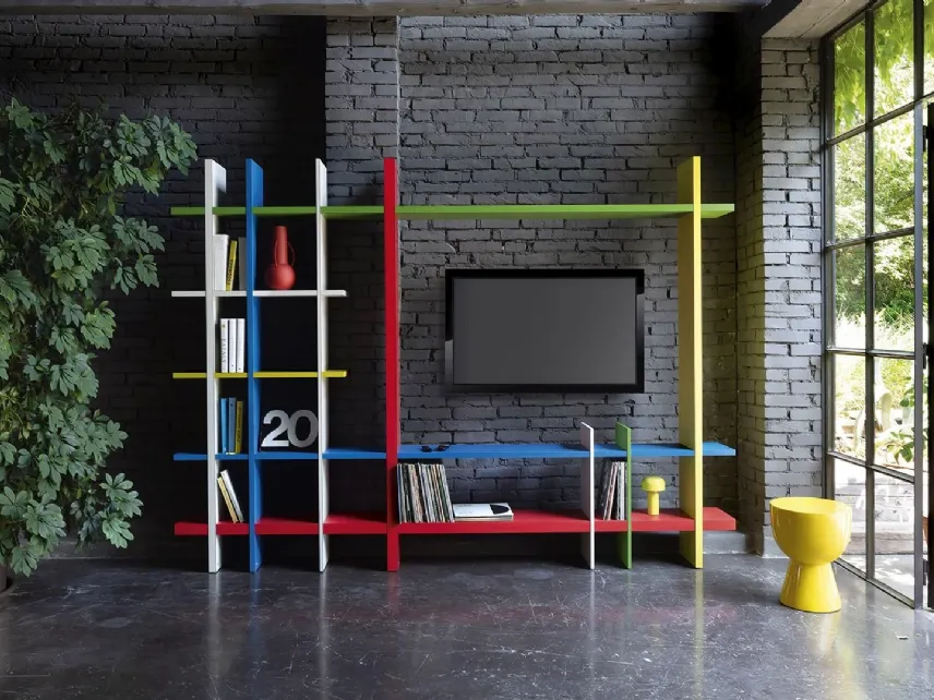 Libreria a muro di design in ferro tubolare quadrato Antologia di Mogg