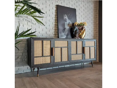 Madia Altea realizzata in legno stratificato e legno massello di Rovere laccato color brunito cannettato di Dialma Brown