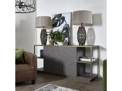 Madia Aries realizzata in legno massello di Conifera colore Dark Grey con struttura in metallo color Antique Brass di Dialma Brown