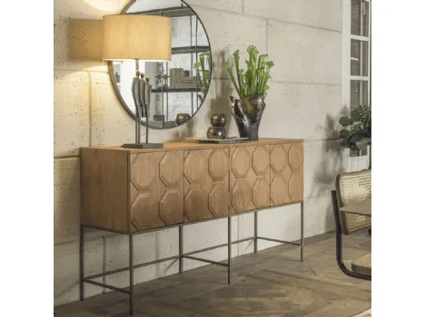 Madia Barceloneta realizzata in legno stratificato e legno massello di Mindi naturale con base in metallo color Light Brass di Dialma Brown