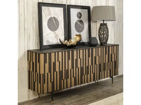 Madia Bellatrix realizzata in legno laccato color brunito e legno massello di Rovere naturale lavorato a mano con base in metallo di Dialma Brown
