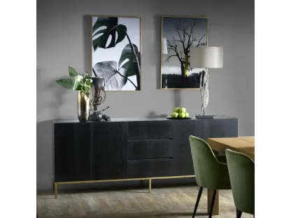 Madia Benny realizzata in agglomerato di legno e stratificato di Rovere laccato color Grafite a poro aperto di Dialma Brown