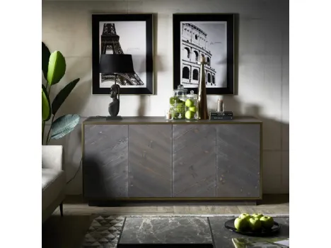 Madia Dafne realizzata in legno massello di Conifera colore Dark Grey con struttura in metallo color Antique Brass di Dialma Brown