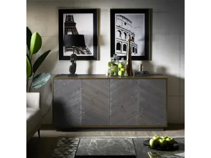 Madia Dafne realizzata in legno massello di Conifera colore Dark Grey con struttura in metallo color Antique Brass di Dialma Brown