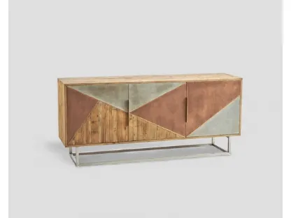 Madia DB005367 legno vecchio ante inserti alluminio e rame anticato base inox di Dialma Brown
