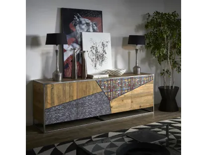 Madia Guinness realizzata in legno stratificato e legno massello di Conifera finitura Old Pine con struttura in acciaio Inox spazzolato di Dialma Brown