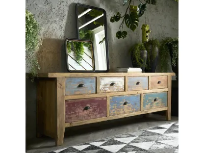 Madia Montecatini realizzata in legno di Old Pine in finitura Brocantage di Dialma Brown