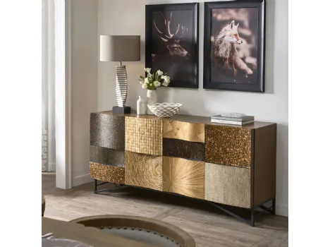 Madia Oltremare realizzata in materiali naturali tropicali, Bamboo, Giunco, Rattan, Madreperla etc. con struttura in legno stratificato e base in metallo color Grafite di Dialma Brown