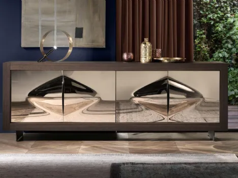 Madia Picasso P12 Fiocco in cristallo fuso specchiante bronzato e struttura in legno di Riflessi