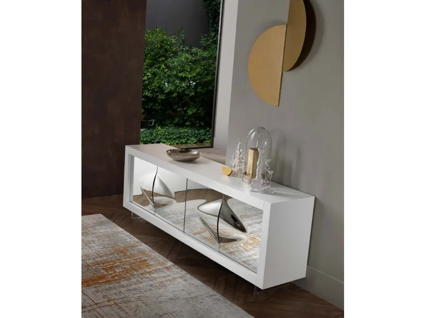 Madia Picasso P12 con ante in Cristallo Fuso specchiante e scocca in Rovere tinto Bianco di Riflessi