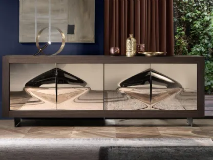 Madia Picasso P12 con ante in Cristallo Fuso bronzato e scocca in Rovere Coke termotrattato di Riflessi