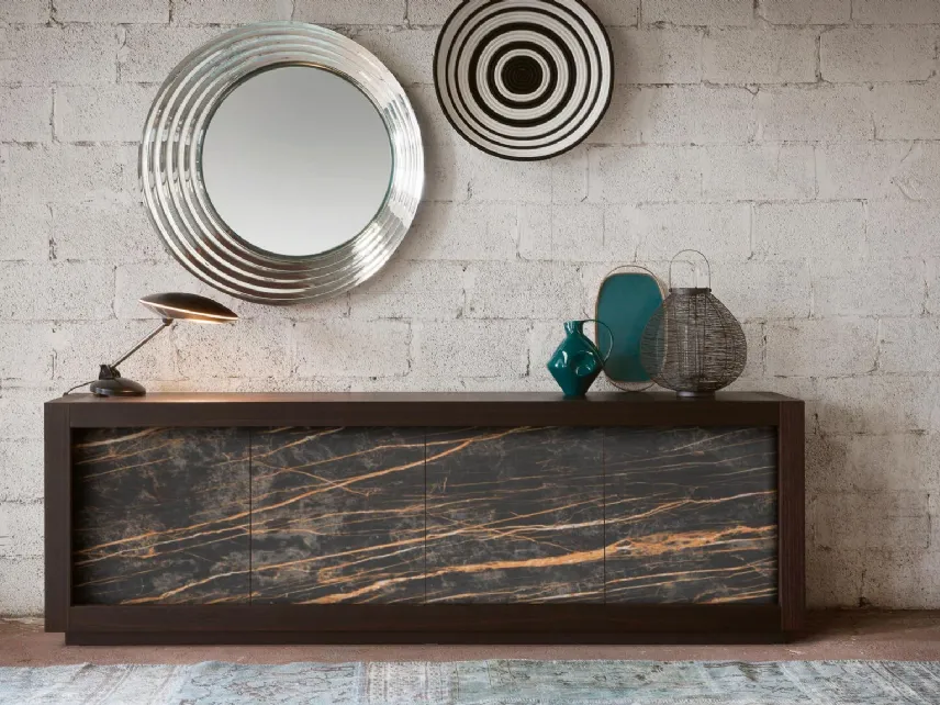 Madia Picasso P12 in Rovere con ante in finitura ceramica Noir Desir di Riflessi