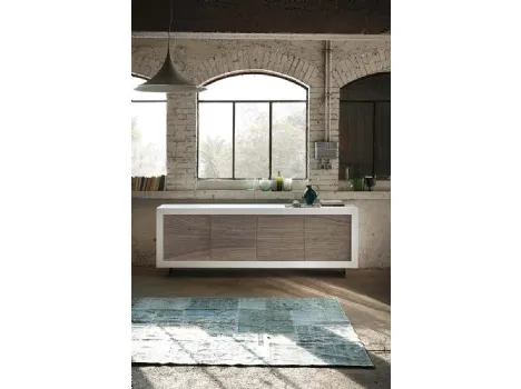 Madia Picasso P12 River Grey in Rovere laccato Bianco opaco, con ante rivestite in Pietra di Riflessi