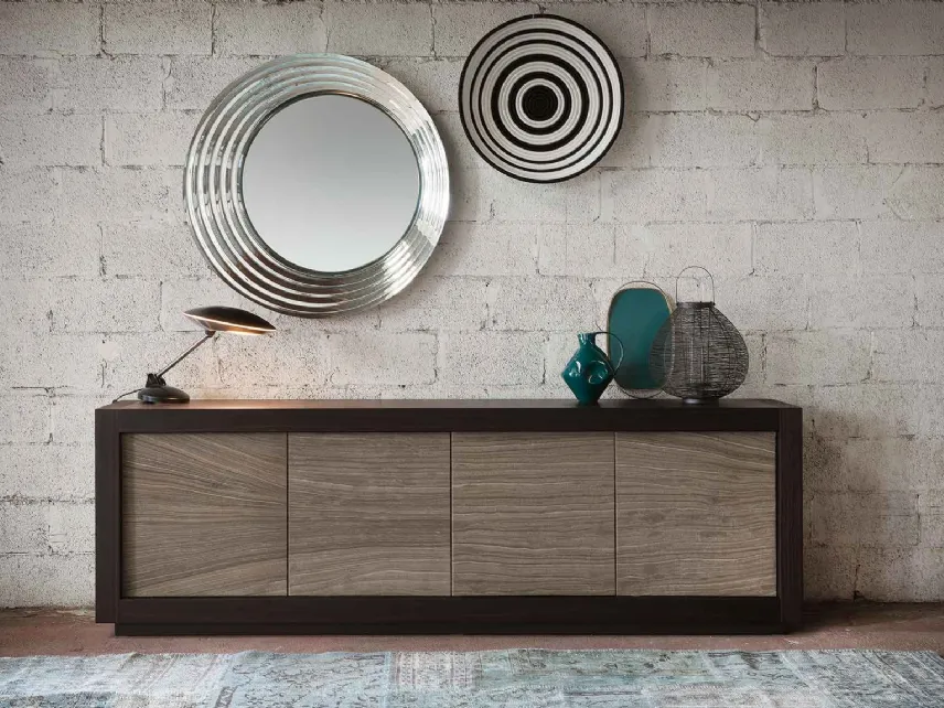 Madia Picasso P12 River Grey in Rovere Coke con ante rivestite in Pietra di Riflessi