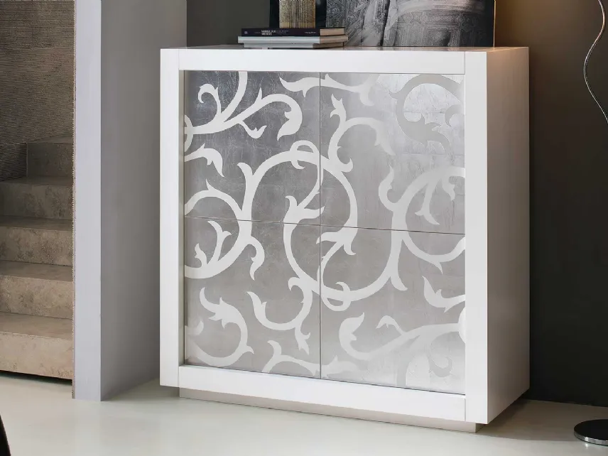 Madia Picasso P2 in Rovere tinto bianco con anta a intarsio in Foglia Argento di Riflessi