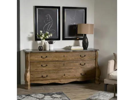 Madia sagomata Torremolinos realizzata in legno massello di Old Pine con top in marmo Black Stone di Dialma Brown