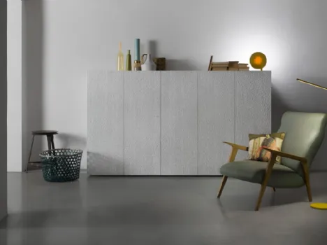 Madia Alta  Zurich finitura Stone laccato opaco con ante scorrevoli a pacchetto di Capo d'Opera
