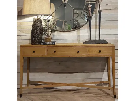 Mobile ingresso Consolle Bastia realizzata in legno stratificato e legno massello di Rovere naturale lavorato a mano con piedini in metallo color grafite di Dialma Brown