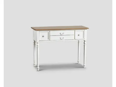 Mobile ingresso Consolle sagomata Belisa realizzata in legno stratificato e legno massello laccato Bianco vissuto con top in legno massello di Rovere naturale di Dialma Brown