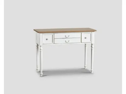 Mobile ingresso Consolle sagomata Belisa realizzata in legno stratificato e legno massello laccato Bianco vissuto con top in legno massello di Rovere naturale di Dialma Brown