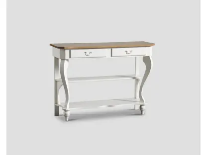 Mobile ingresso Consolle sagomata Flora realizzata in legno stratificato e legno massello laccato Bianco vissuto con top in legno massello di Rovere naturale di Dialma Brown
