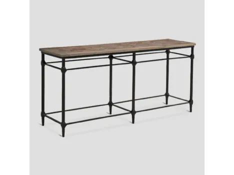 Mobile ingresso Consolle Montalcino con top in legno Old Elm lavorato a mano e base in metallo stilizzato color Grafite di Dialma Brown