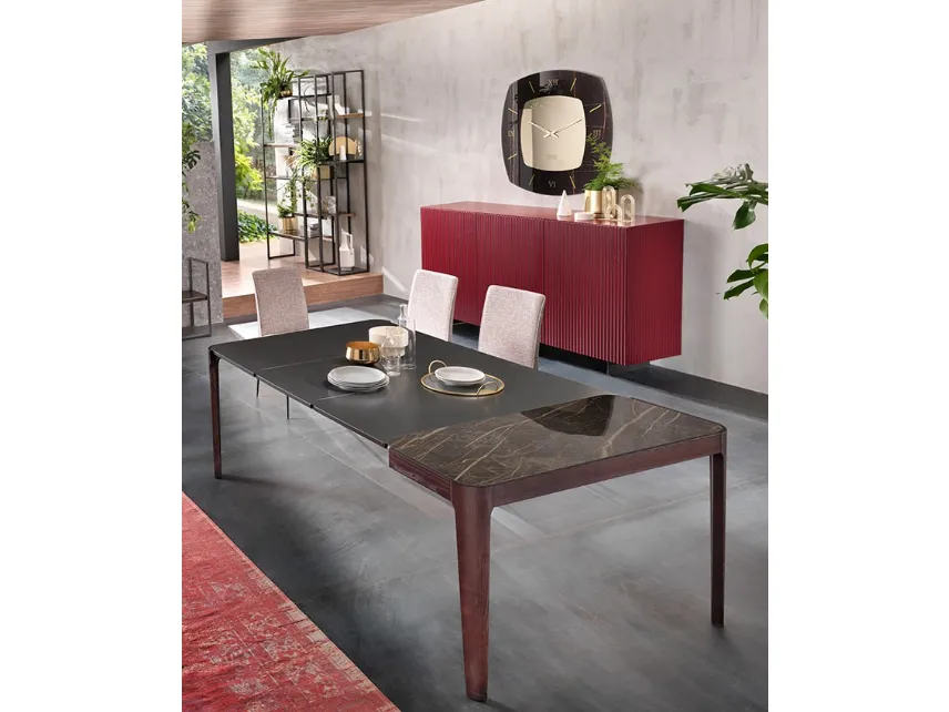 Mobile ingresso Consolle allungabile Cross in ceramica e legno con allunghe in laccato Antracite di Riflessi