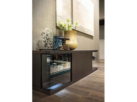 Mobile Porta Tv Glance in rovere termotrattato e vetro trasparente di Lema