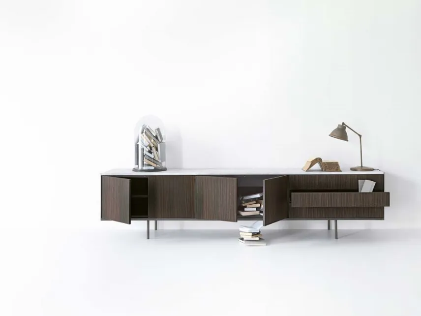 Porta TV Long Island in legno con tiop in marmo di Lema