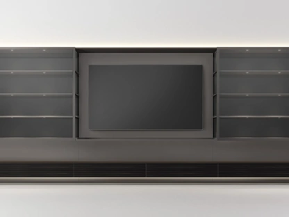 Parete Attrezzata Abacus Grafite in laccato e tinto ebano di Rimadesio